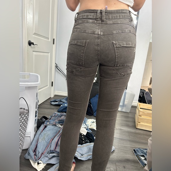 Bleulab fully reversible grey denim & shiny waxed silver jeans 28 or 27 - Picture 3 of 6